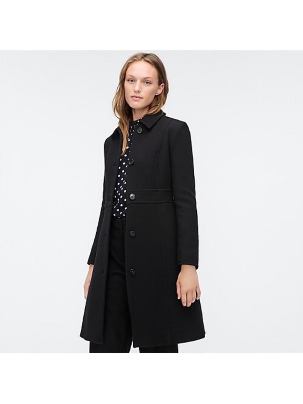 J. Crew Double-Cloth black
Wool blend  Lady Day Coat size 2 capsule old money